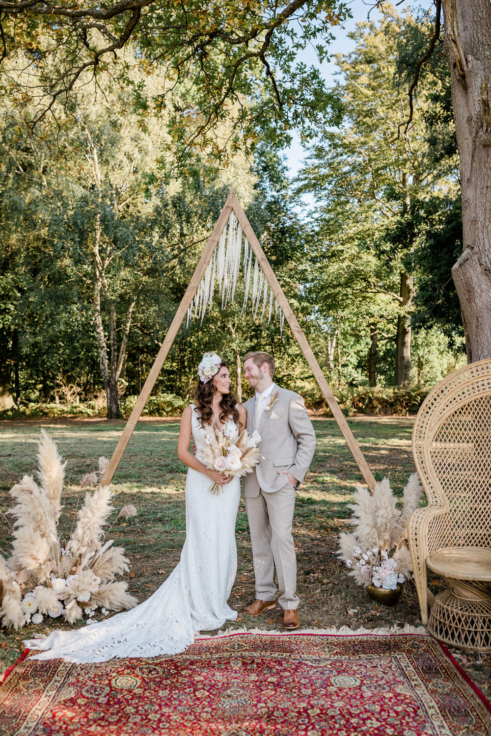 Sunset Wedding Ideas Becky Wright Photography Triangle Arch Backdrop Ceremony Pampas Grass