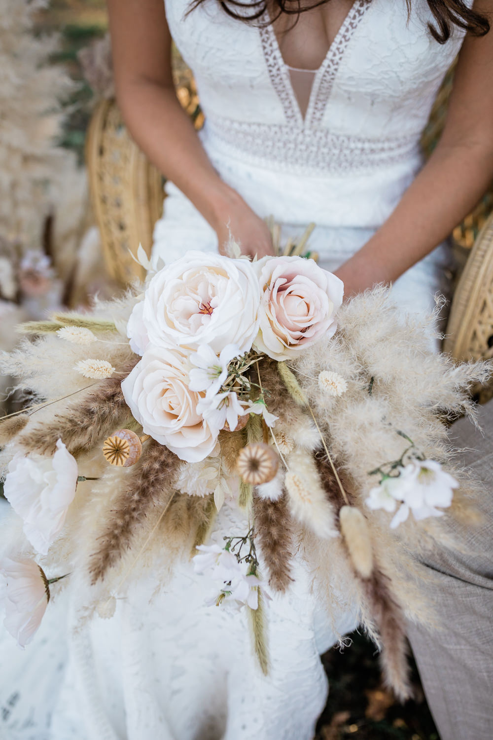 Bouquet Flowers Bride Bridal Dried Flowers Pampas Grass Rose Sunset Wedding Ideas Becky Wright Photography