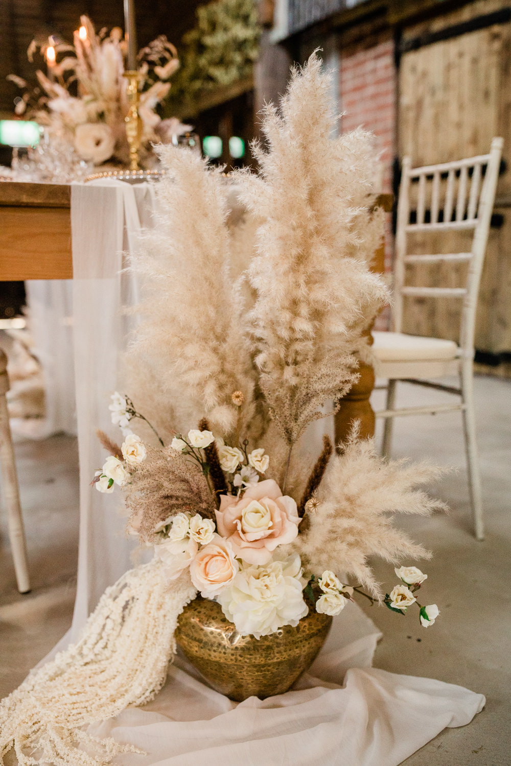Table Tablescape Decor Pampas Grass Candles Boho Gold Sunset Wedding Ideas Becky Wright Photography