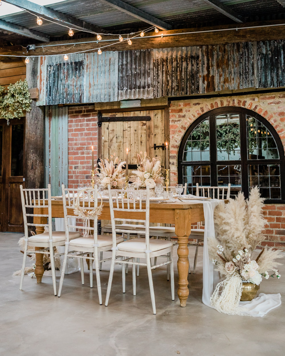 Table Tablescape Decor Pampas Grass Candles Boho Gold Sunset Wedding Ideas Becky Wright Photography