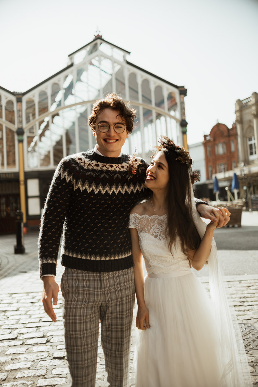 Vintage Style Wedding Sara Ribera Photography Groom Jumper Trousers Glasses