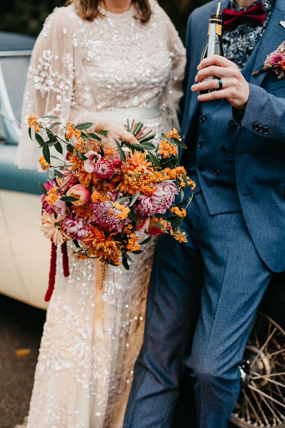 Bouquet Flowers Bride Bridal Orange Red Autumn Pink Bandstand Wedding Emma Lawson Photography