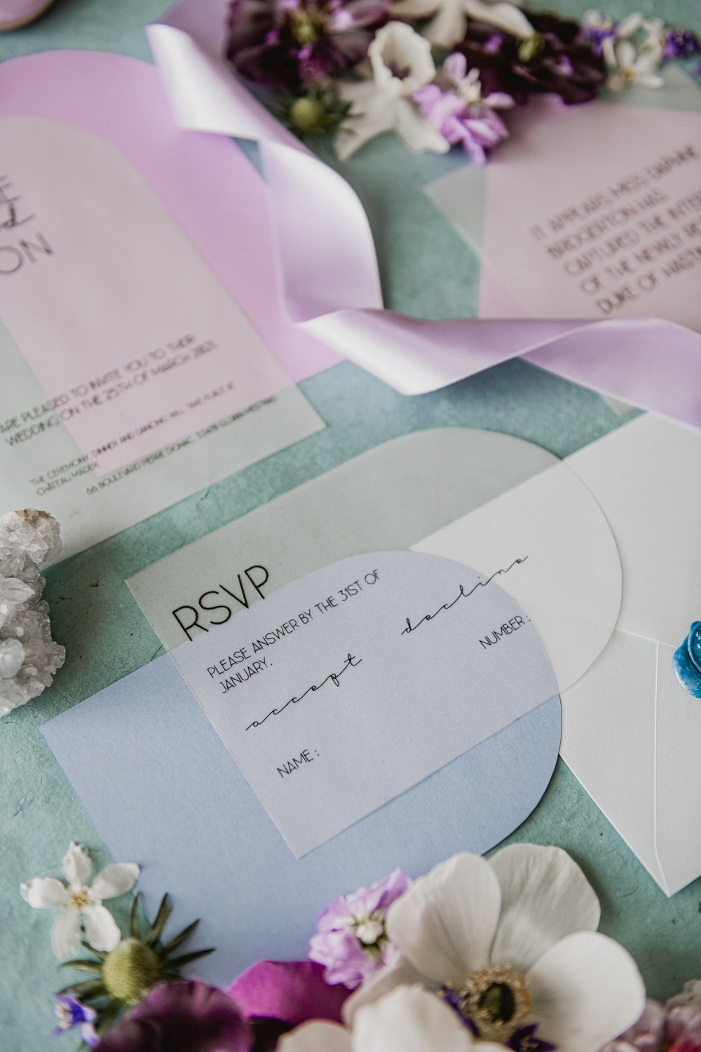 Stationery Invite Invitation Curve Lilac Blue Bridgerton Wedding Ideas Cleya Asulon