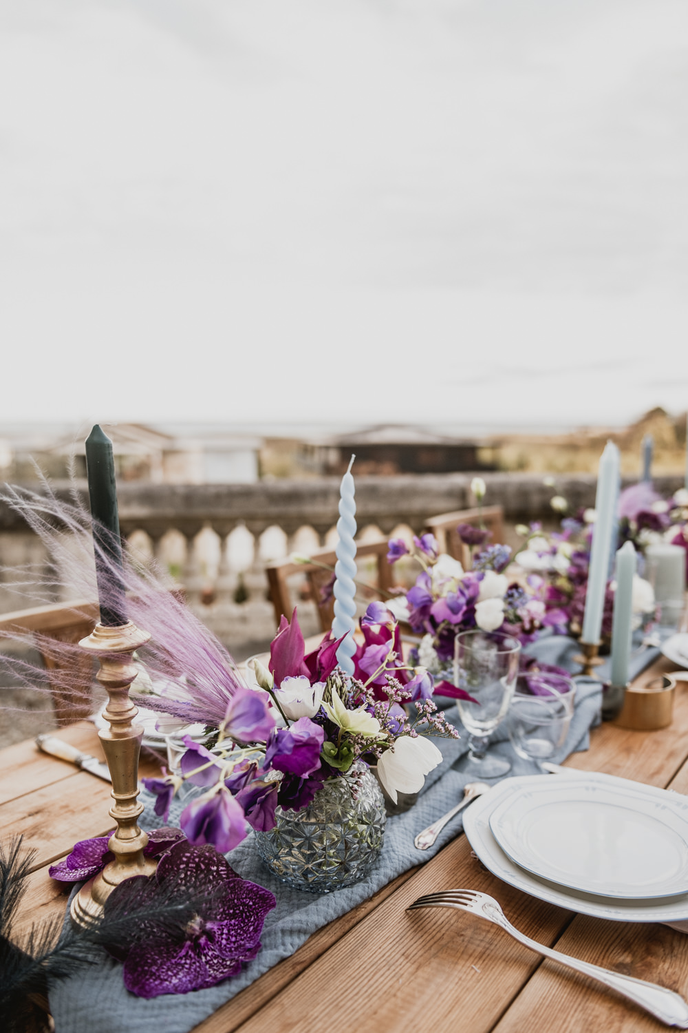 Table Tablescape Decor Purple Lilac Blue Flowers Candles Bridgerton Wedding Ideas Cleya Asulon