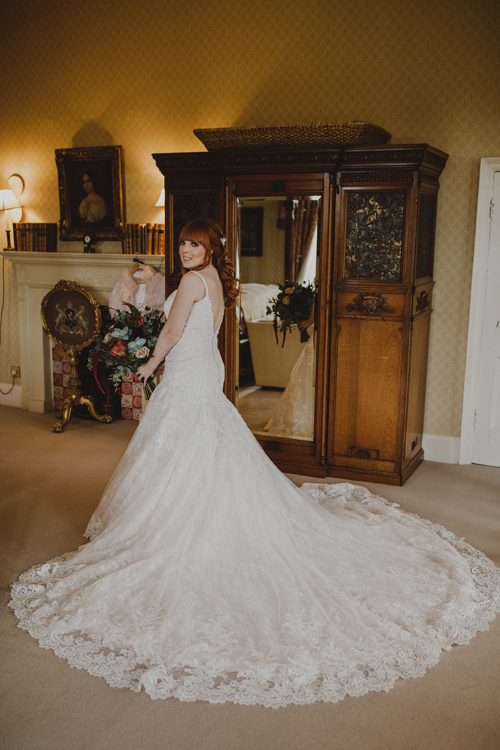 Dress Gown Bride Bridal Sweetheart Strapless Lace Carlton Towers Wedding Photography34