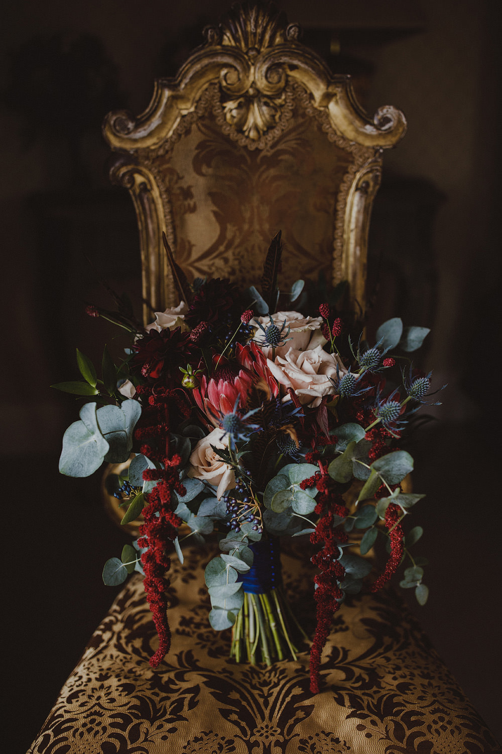 Bouquet Flowers Bride Bridal Red Burgundy Protea Rose Carlton Towers Wedding Photography34
