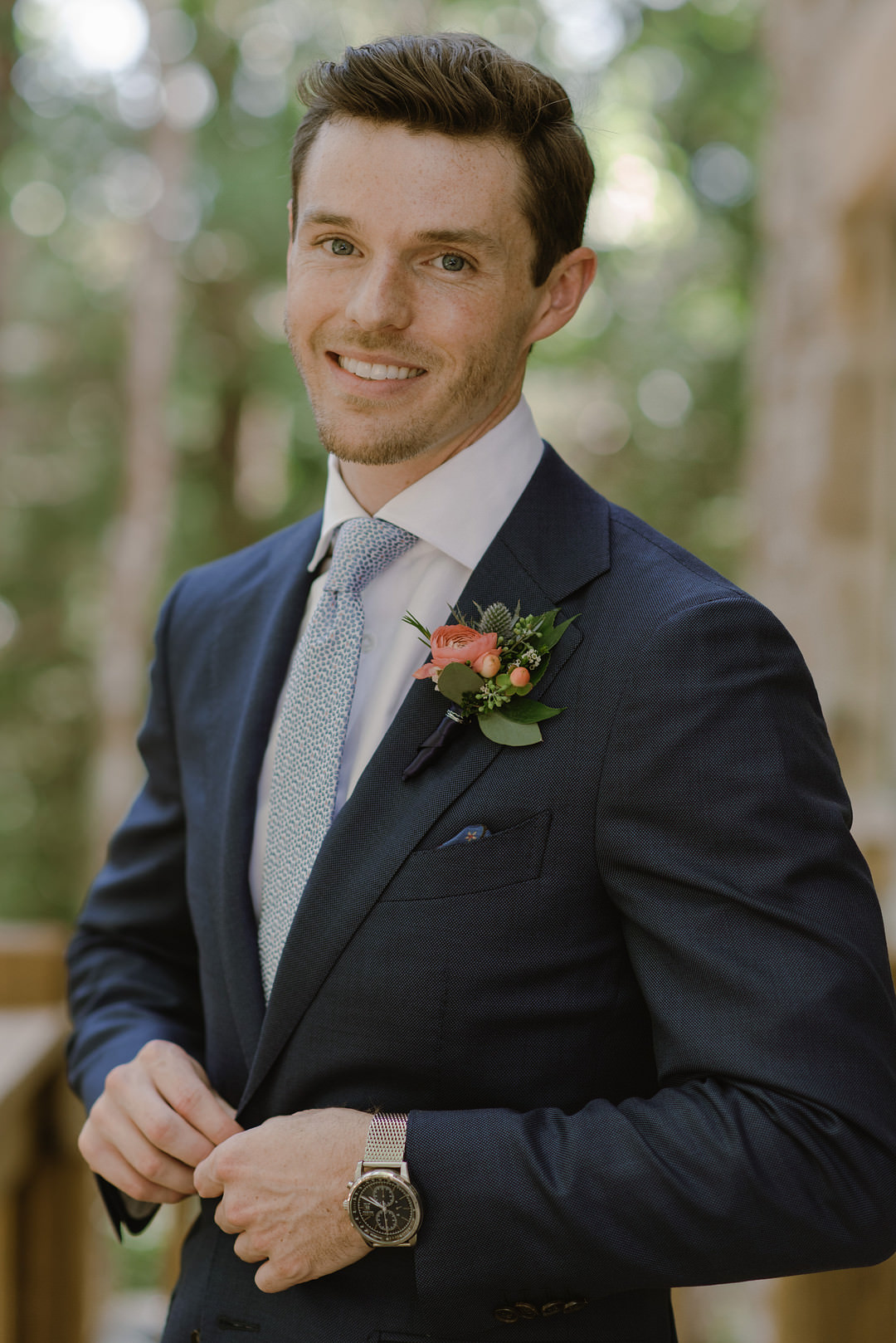 Groom Groomsmen Suits Blue Tie Buttonhole Chickamauga Wedding Taylor English Photography