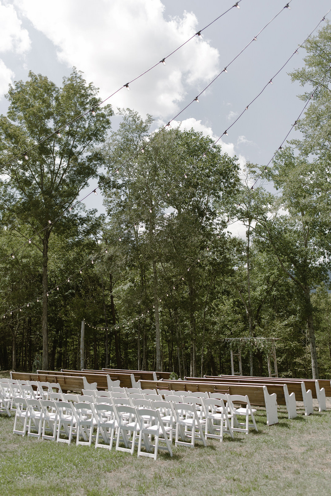 Outdoor Ceremony Festoon Lights Chickamauga Wedding Taylor English Photography