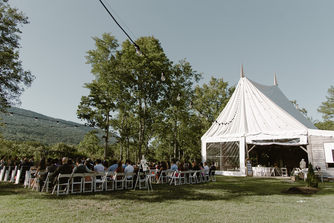 Outdoor Ceremony Festoon Lights Chickamauga Wedding Taylor English Photography