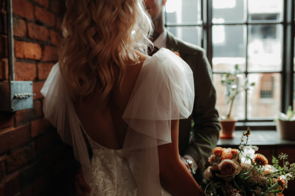 Dress Gown Bride BRidal Sleeves Veil Dark Wedding Ideas Esther Louise Triffitt Photography