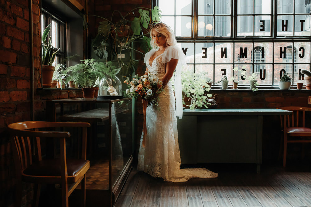 Dress Gown Bride BRidal Sleeves Veil Dark Wedding Ideas Esther Louise Triffitt Photography