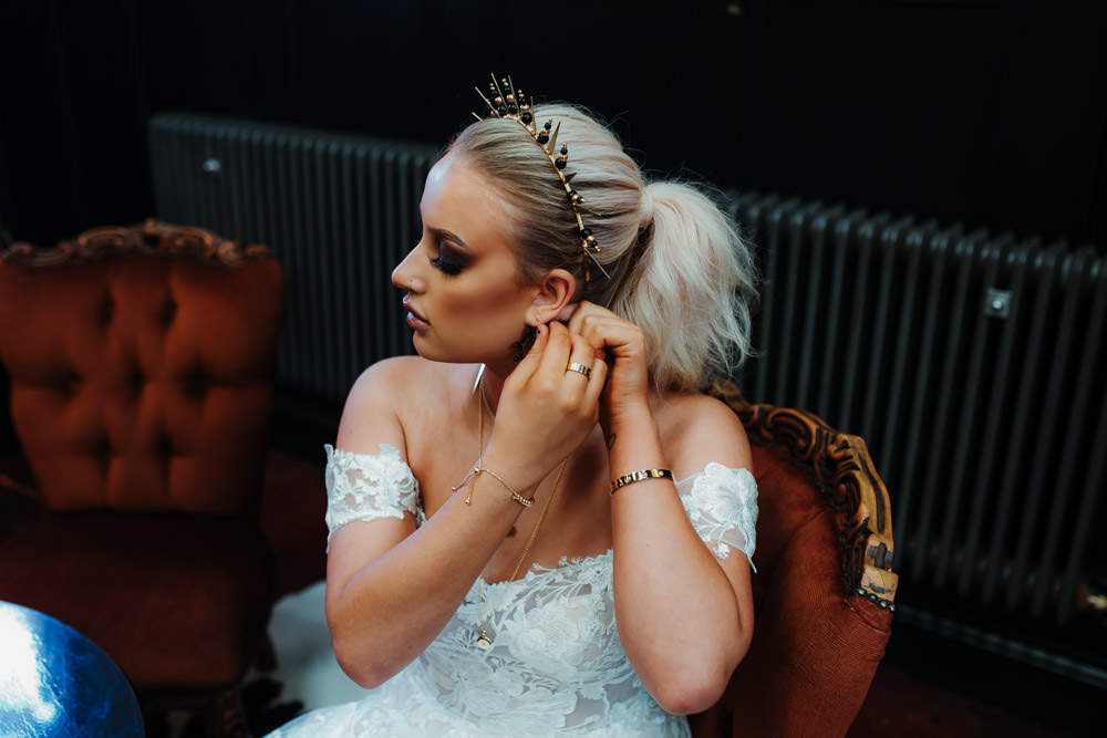 Bride Bridal Hair Style Up Do Ponytail Dark Wedding Ideas Esther Louise Triffitt Photography