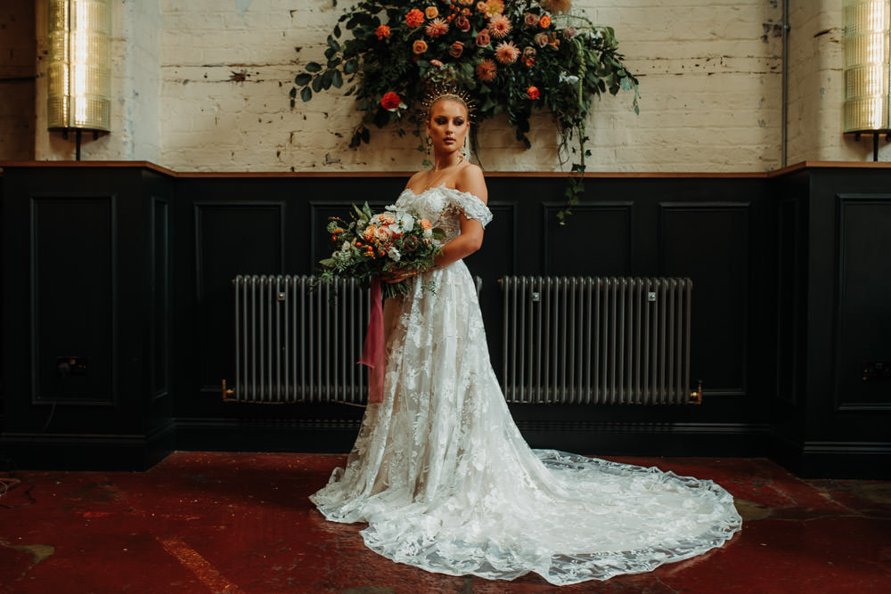 Dress Gown Bride Bridal Off Shoulder Bardot Dark Wedding Ideas Esther Louise Triffitt Photography