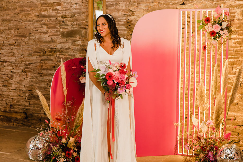 Bride Brridal Jumpsuit Trousers Cape Disco Ball Wedding Michelle Huggleston