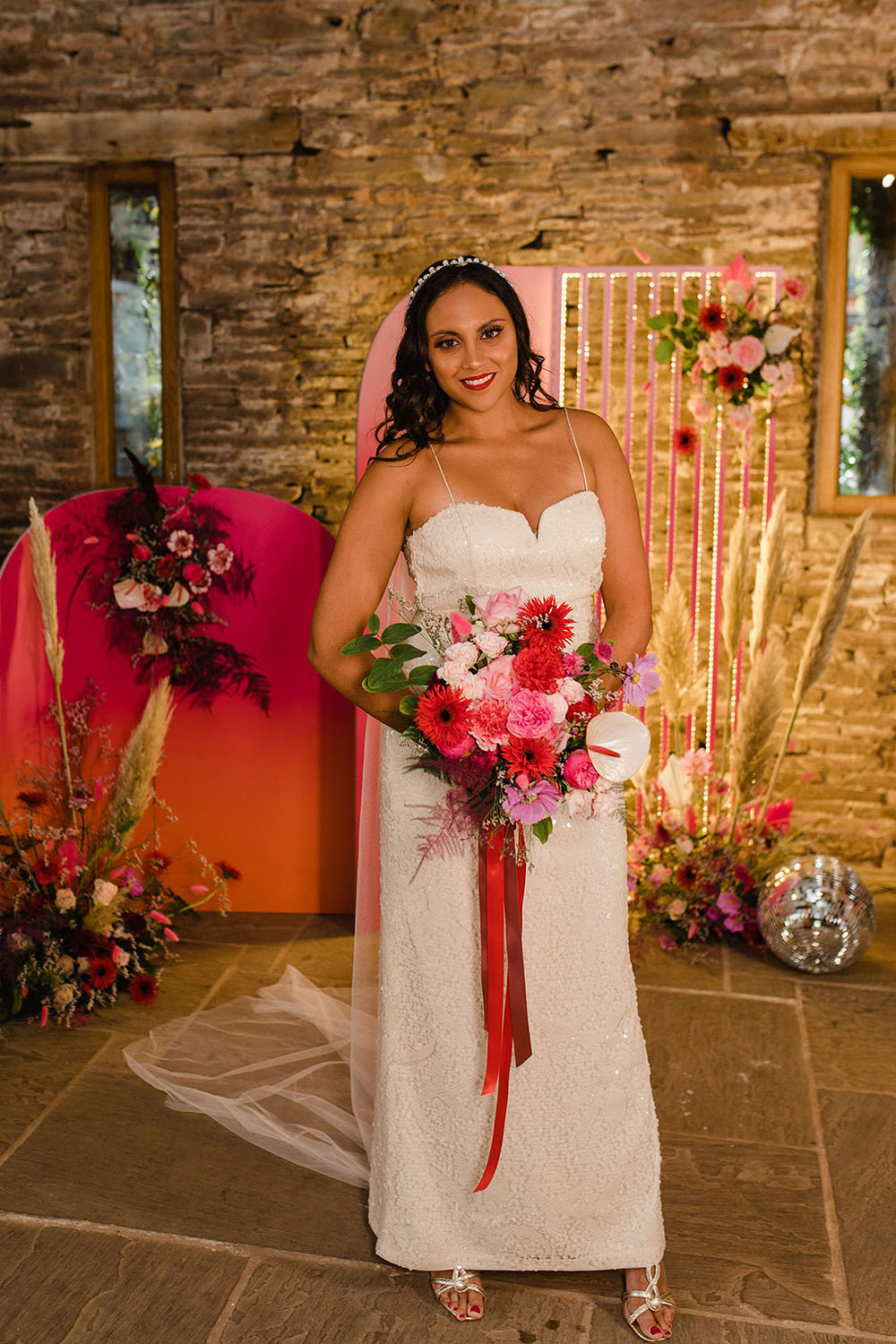 Bride Bridal Dress Gown Strapless Disco Ball Wedding Michelle Huggleston
