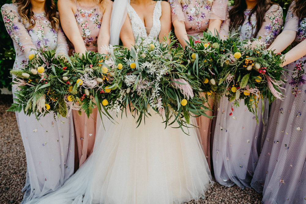 Floral Bridesmaids Dress Dresses Bridesmaid Greenery Bouquets Elsick House Wedding Firefly and Embers Photography