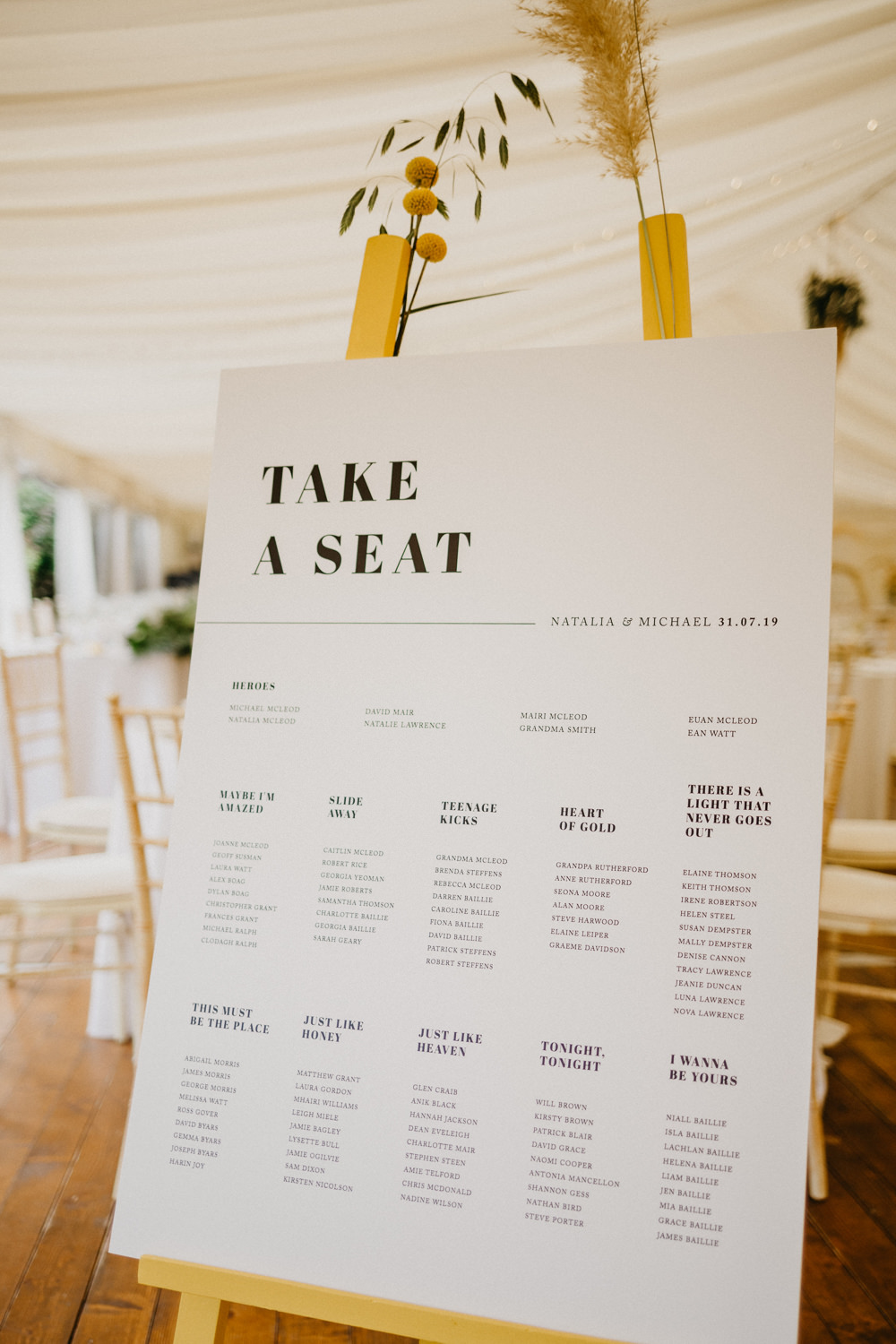 Table Plan Seating Chart Modern Elsick House Wedding Firefly and Embers Photography