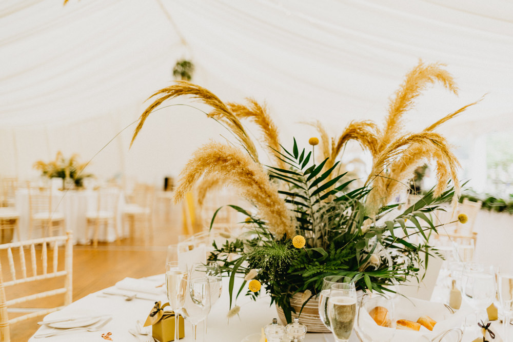 Centrepiece Flowers Decor Pampas Grass Greenery Elsick House Wedding Firefly and Embers Photography