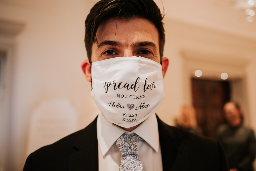 Groom Groomsmen Face Mask Four Seasons Hampshire Wedding Kate Gray Photography