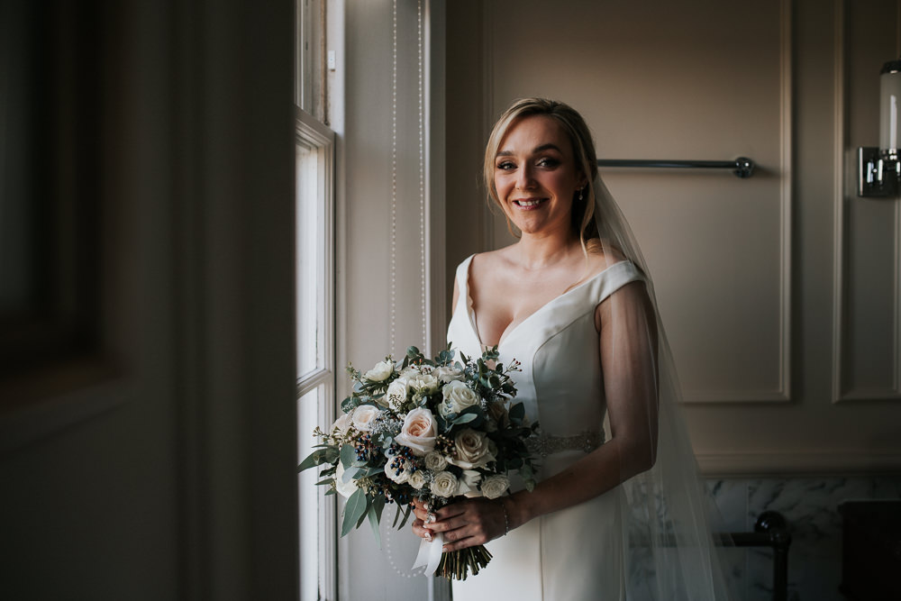 Dress Gown Bride Bridal Off Shoulder Four Seasons Hampshire Wedding Kate Gray Photography