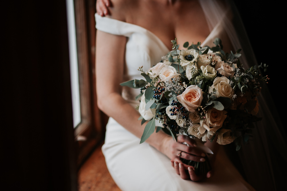Bouquet Flowers Bride Bridal Greenery Rose Four Seasons Hampshire Wedding Kate Gray Photography