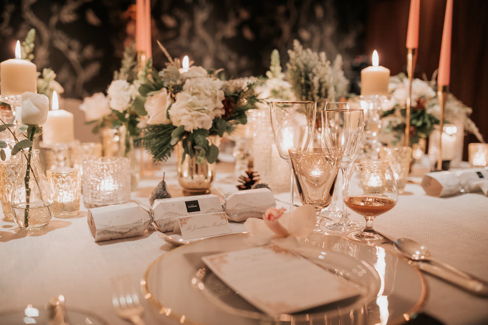 Table Decor Centrepiece Flowers Candles Long Table Four Seasons Hampshire Wedding Kate Gray Photography