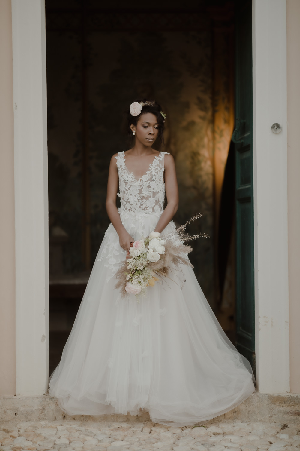 Dress Gown Bride Bridal Lace Straps Italian Villa Wedding Andrea Federica
