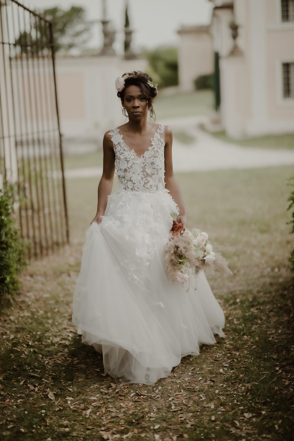 Dress Gown Bride Bridal Lace Straps Italian Villa Wedding Andrea Federica