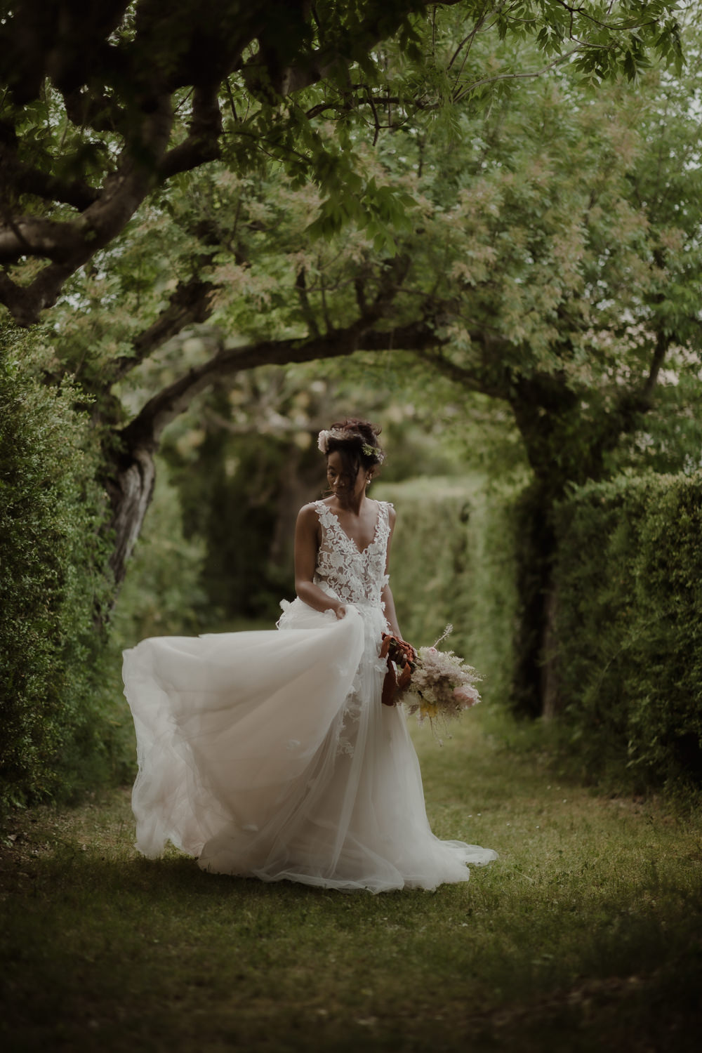 Dress Gown Bride Bridal Lace Straps Italian Villa Wedding Andrea Federica