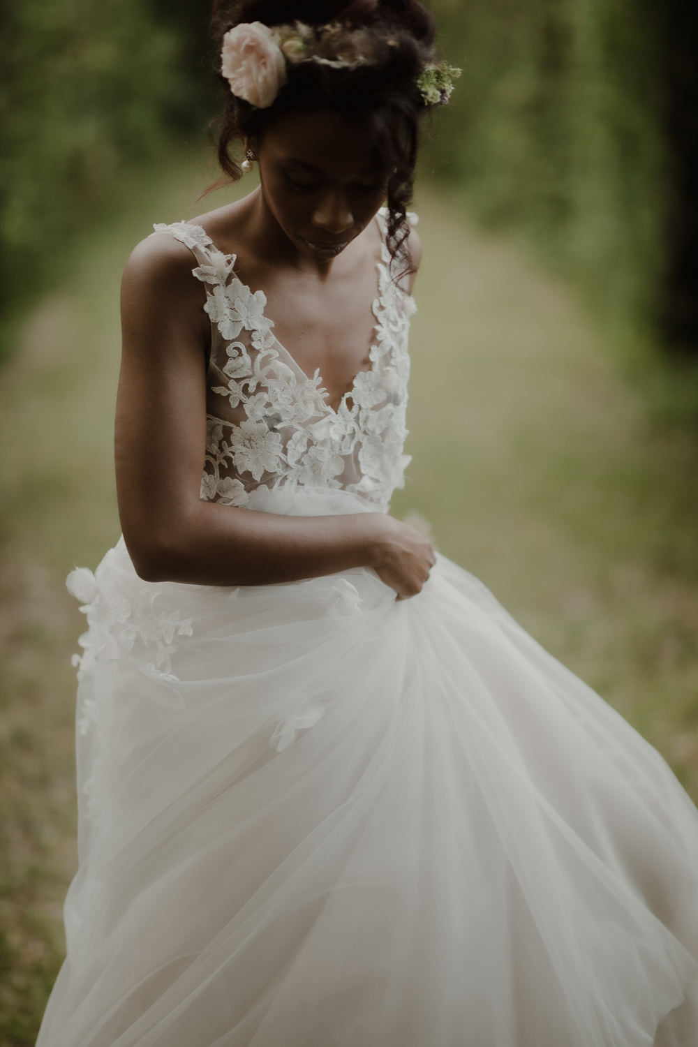 Dress Gown Bride Bridal Lace Straps Italian Villa Wedding Andrea Federica