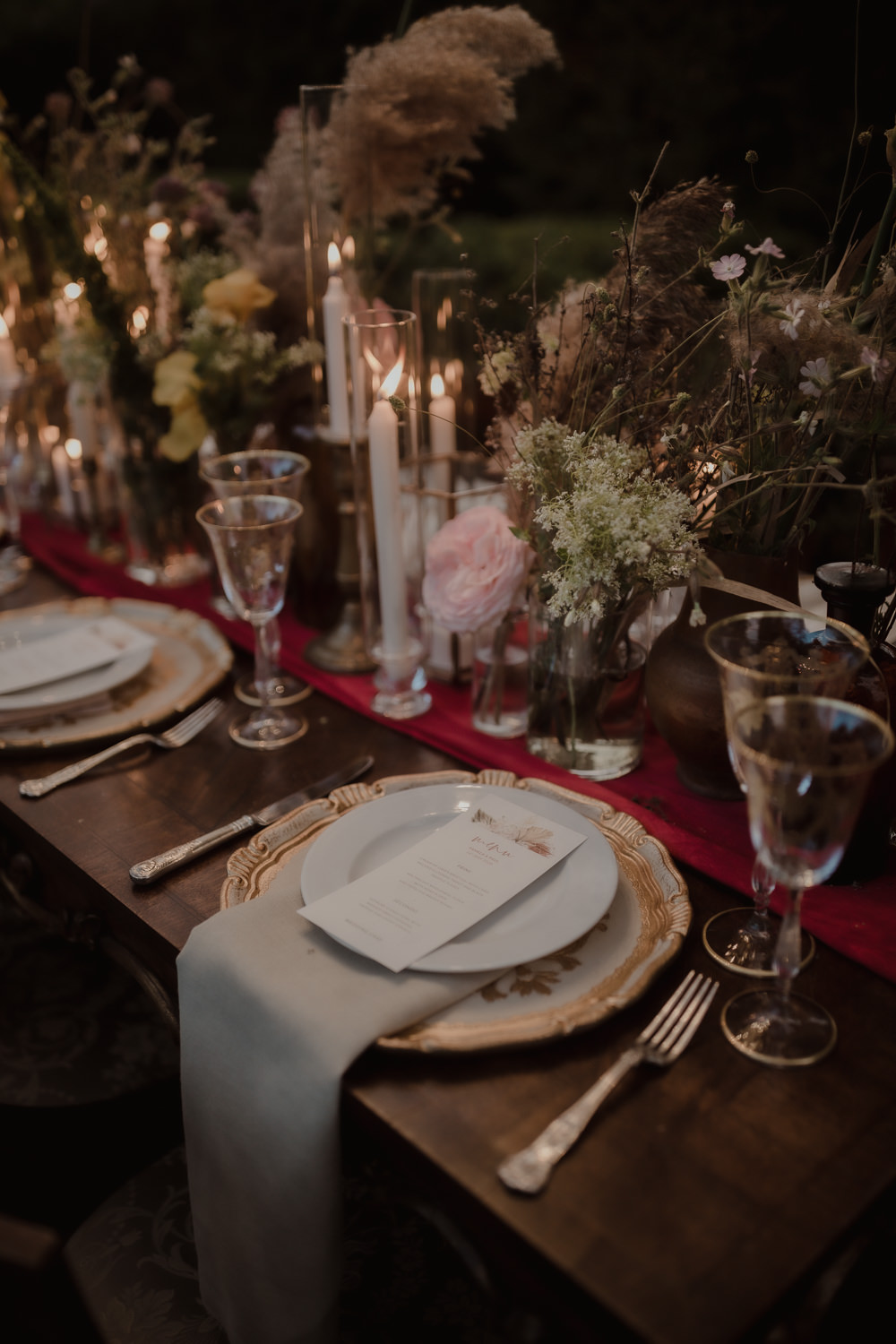 Table Tablescape Decor Candles Flowers Chandelier Lighting Italian Villa Wedding Andrea Federica