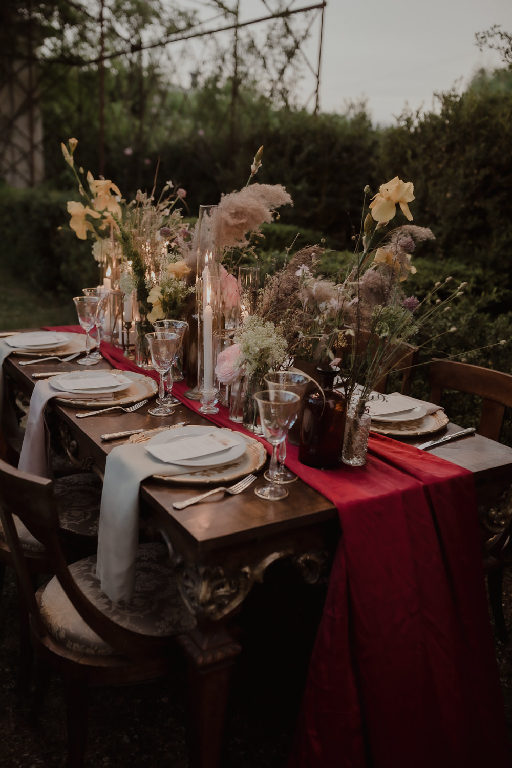 Table Tablescape Decor Candles Flowers Chandelier Lighting Italian Villa Wedding Andrea Federica