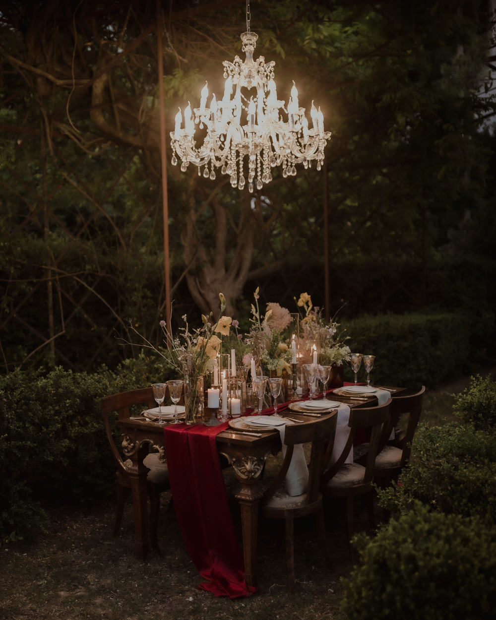 Table Tablescape Decor Candles Flowers Chandelier Lighting Italian Villa Wedding Andrea Federica
