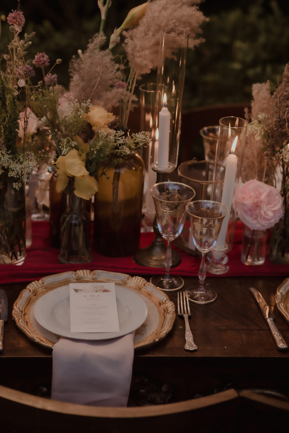 Table Tablescape Decor Candles Flowers Chandelier Lighting Italian Villa Wedding Andrea Federica
