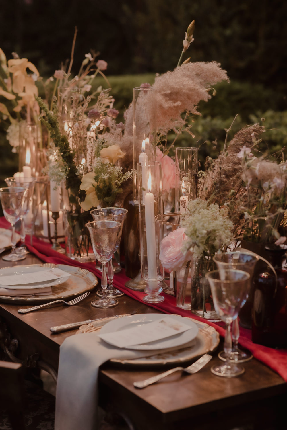 Table Tablescape Decor Candles Flowers Chandelier Lighting Italian Villa Wedding Andrea Federica