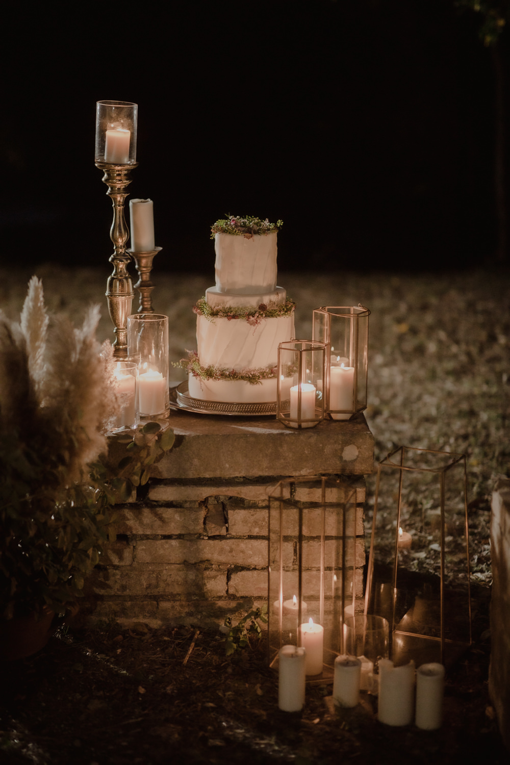 Cake Table Candles Pampas Grass Italian Villa Wedding Andrea Federica