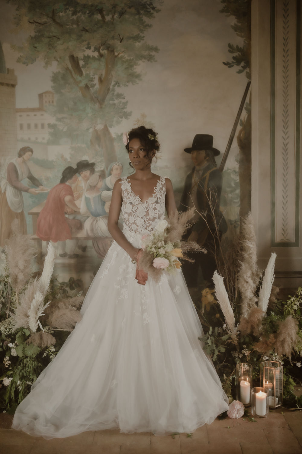 Dress Gown Bride Bridal Lace Straps Italian Villa Wedding Andrea Federica