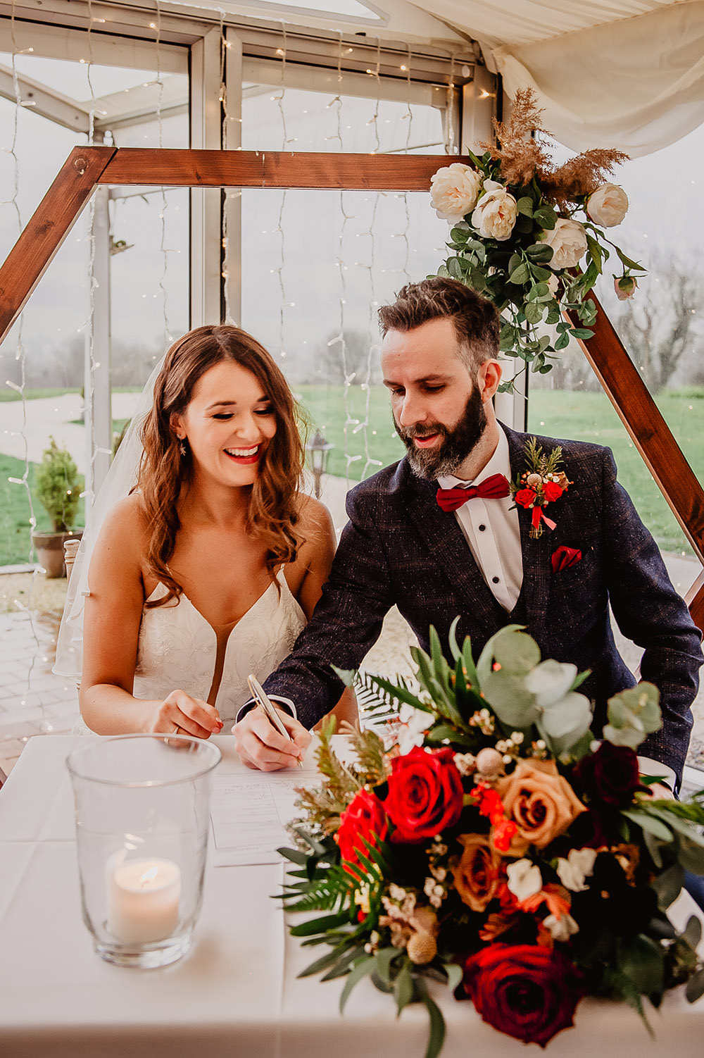 Marquee Ceremony Aisle Flower Arch Hexagon Frame Backdrop Kilmore Country House Wedding Crazy Happy Love