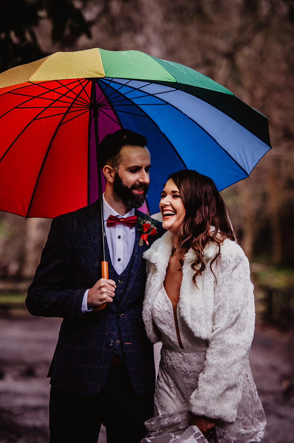 Kilmore Country House Wedding Crazy Happy Love Rainbow Umbrella Rainy