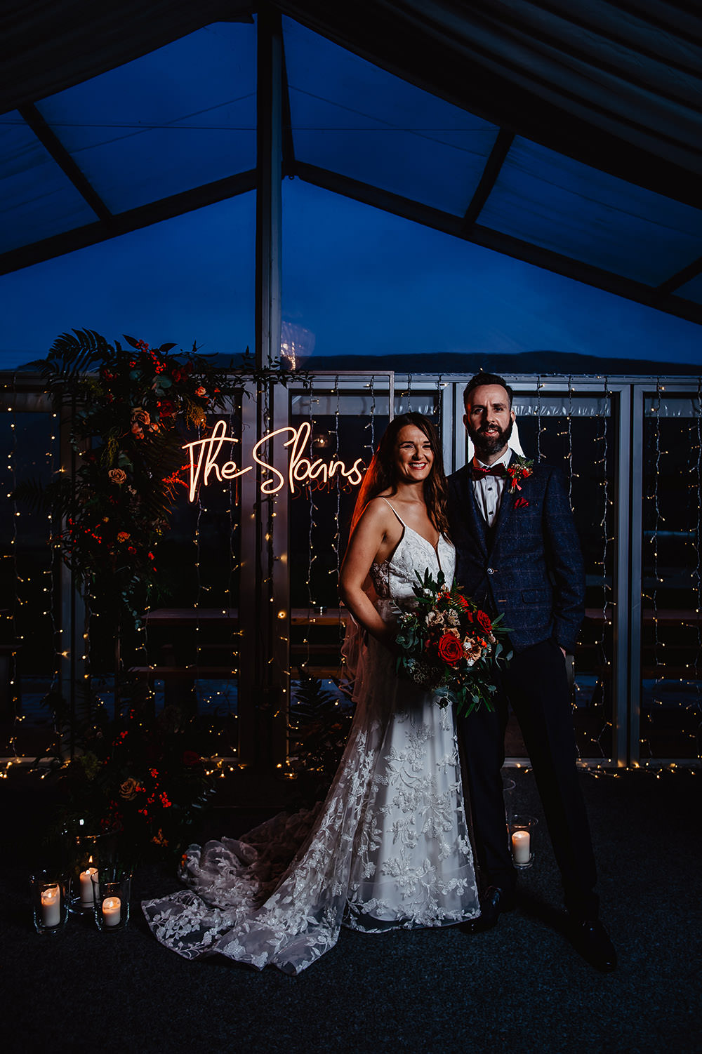 Kilmore Country House Wedding Crazy Happy Love Flower Arch Frame Backdrop Neon Sign