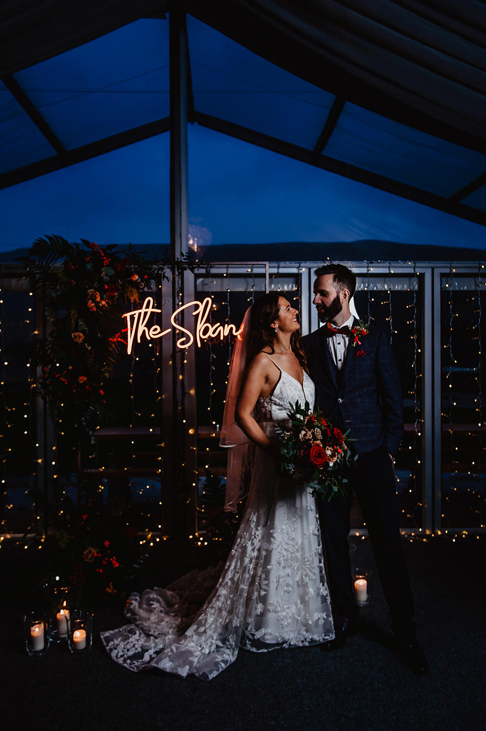 Kilmore Country House Wedding Crazy Happy Love Flower Arch Frame Backdrop Neon Sign