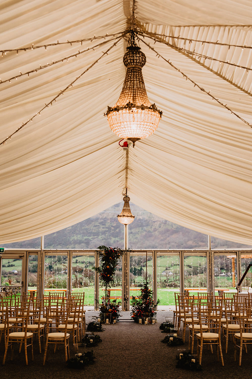 Marquee Ceremony Aisle Flower Arch Frame Backdrop Kilmore Country House Wedding Crazy Happy Love