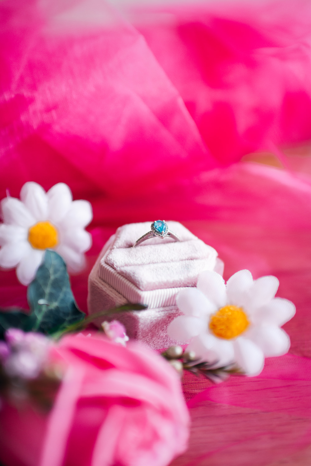 Mini Wedding Dress Emily Collett Photography Engagement Ring Blue Sapphire