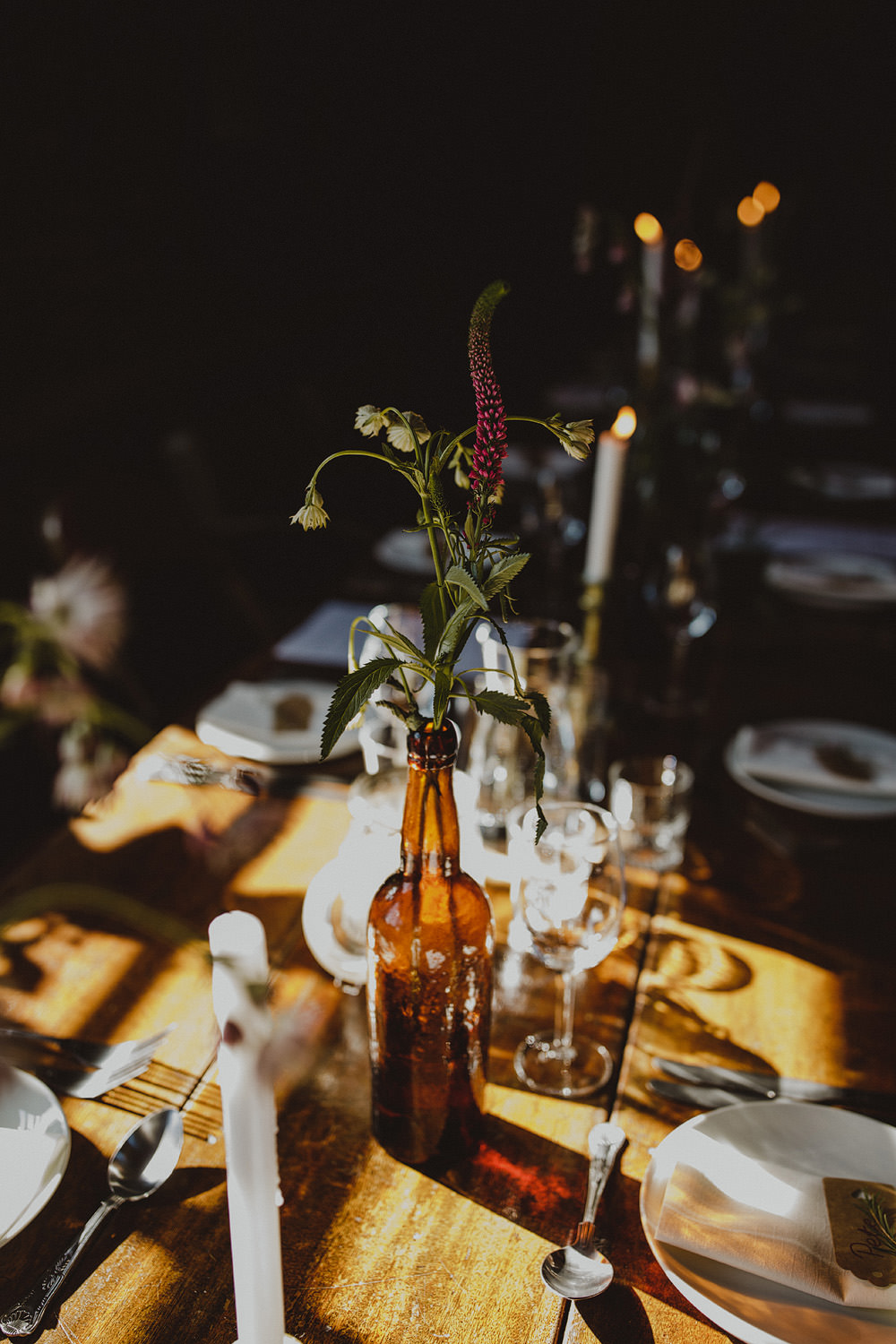 Reception Room Chimney House Barn Chevron Tables Candles Flowers Mowbray Wedding Photography34
