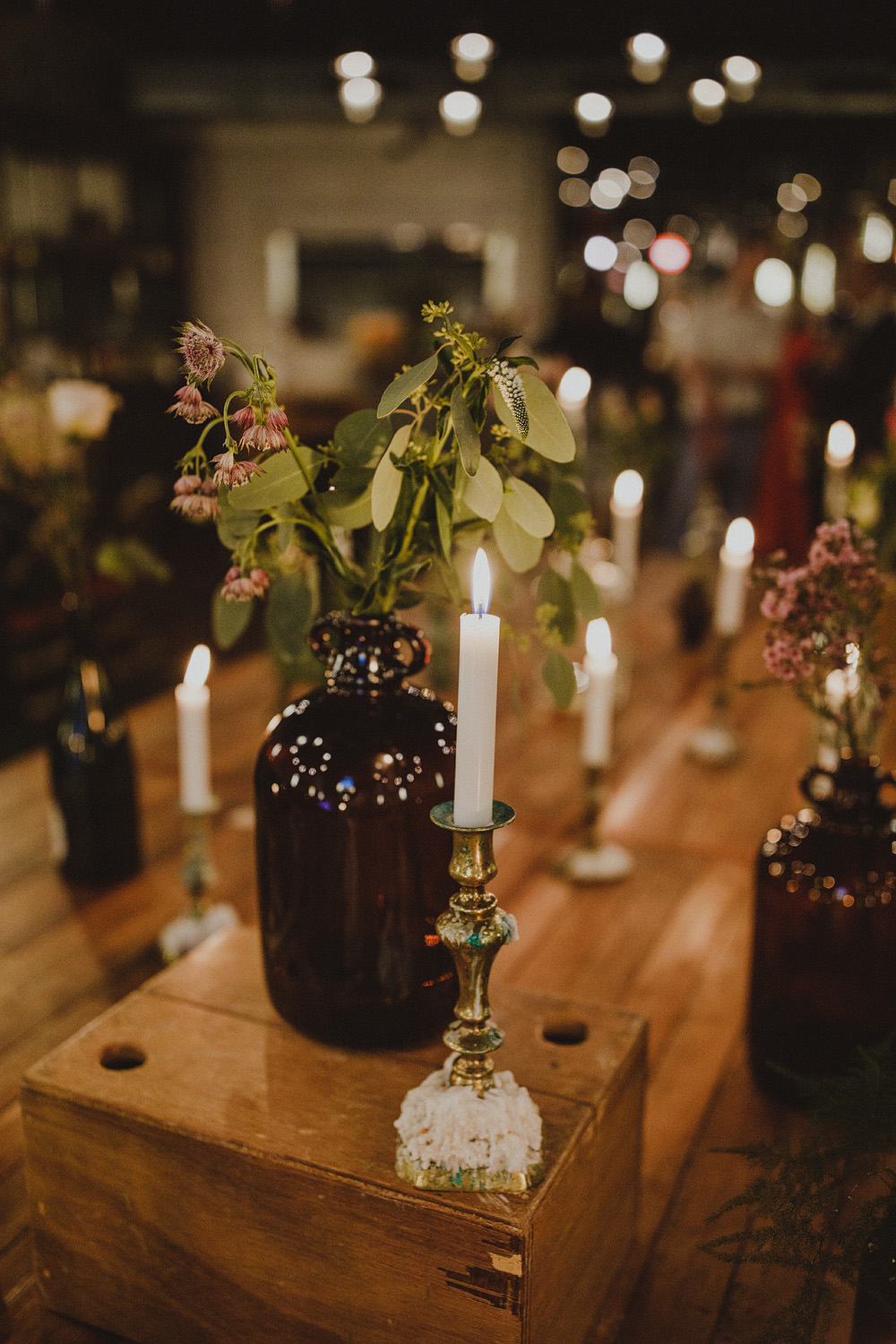 Bottle Flowers Candles Table Centrepiece Decor Mowbray Wedding Photography34