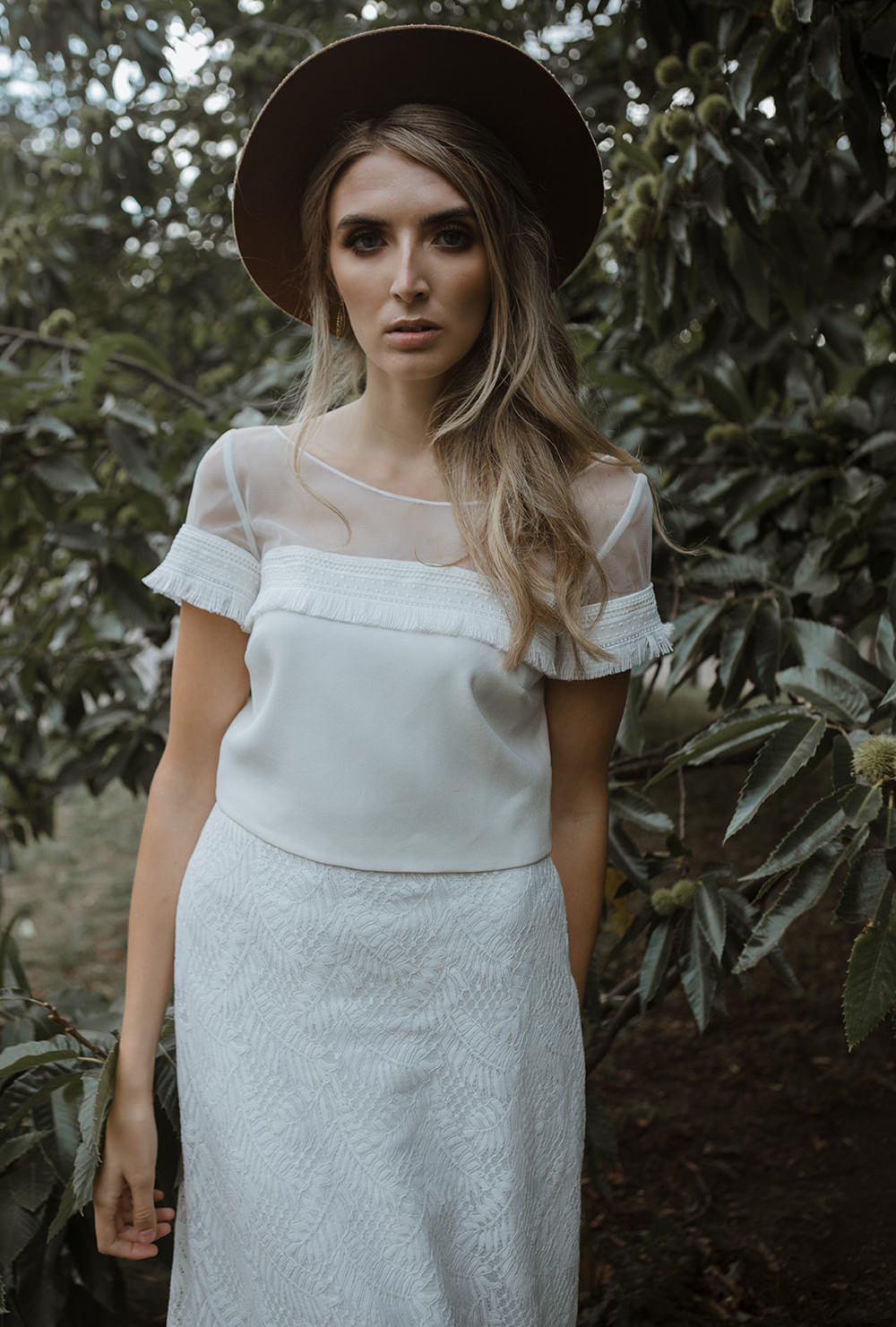 Dress Gown Bride Bridal Cap Sleeves Hat Park Wedding Eloise & Mitch