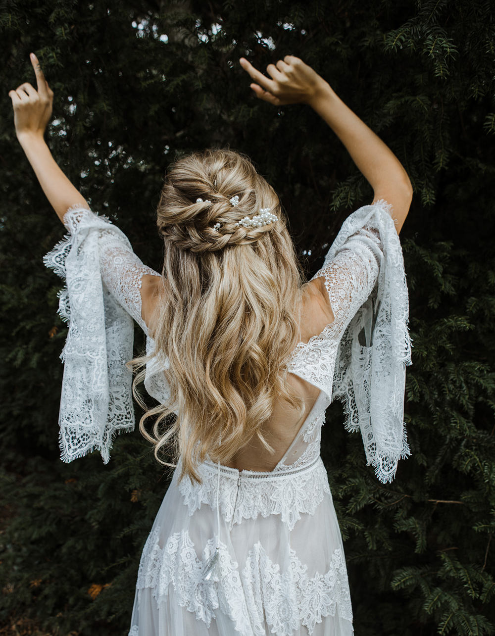 Bride Bridal Hair Style Up Do Half Up Half Down Braid Plait Park Wedding Eloise & Mitch