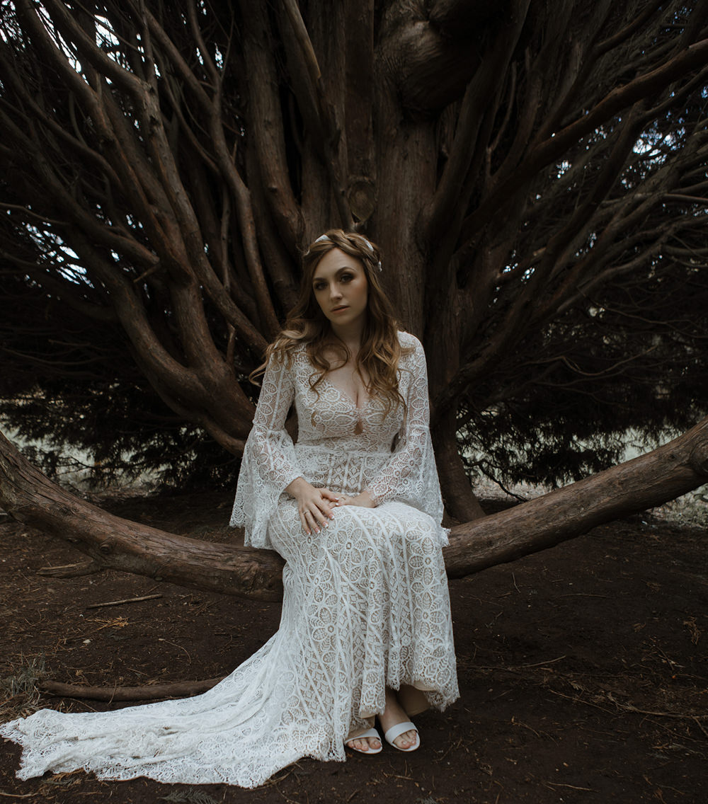 Dress Gown Bride Bridal Boho Lace Park Wedding Eloise & Mitch