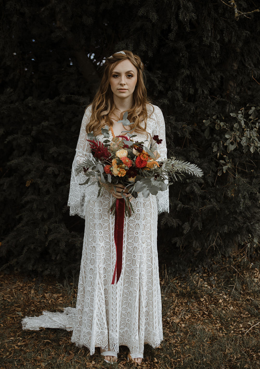 Dress Gown Bride Bridal Boho Lace Park Wedding Eloise & Mitch