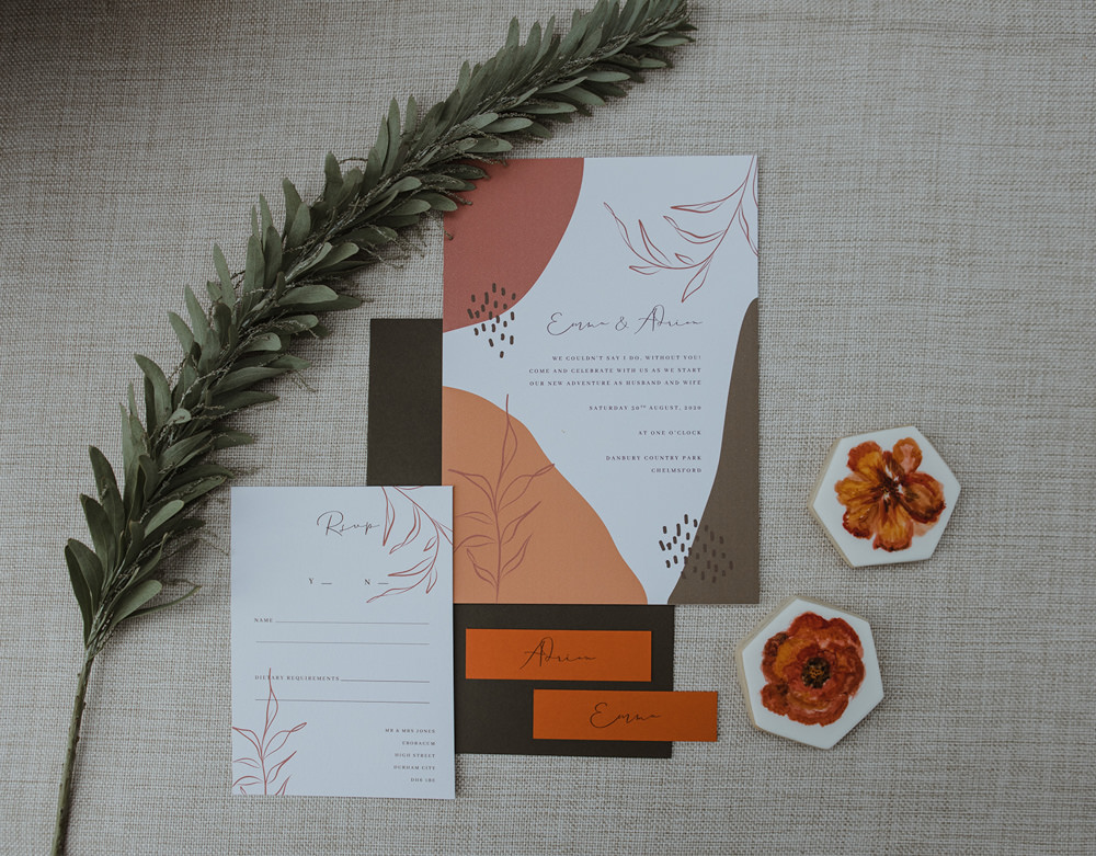 Stationery Invite Invitation Red Orange Brown Park Wedding Eloise & Mitch